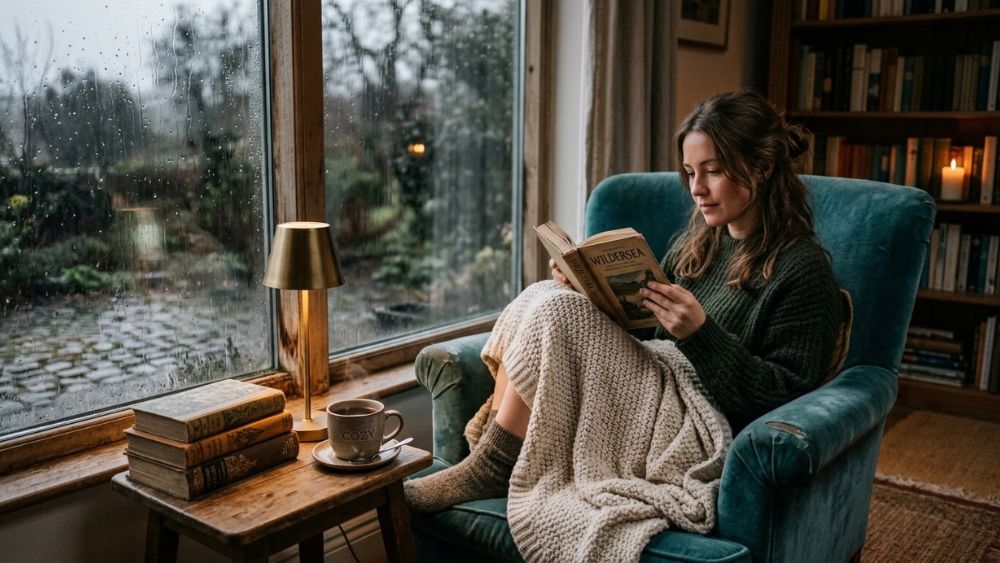 rainy day reading Captions